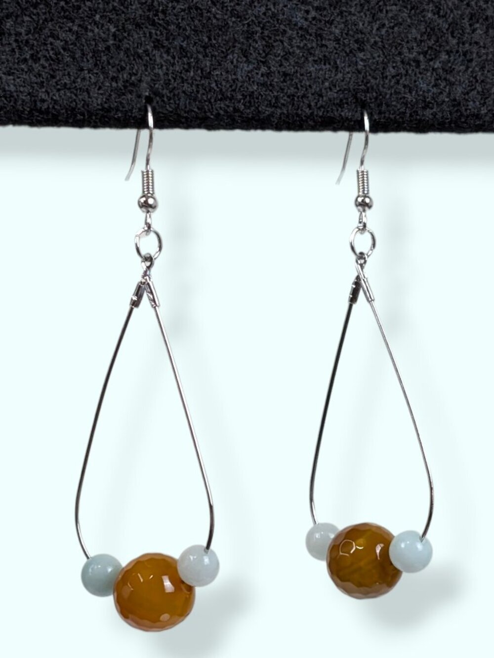 Orange Glass & Amazonite Tear Drop Earrings